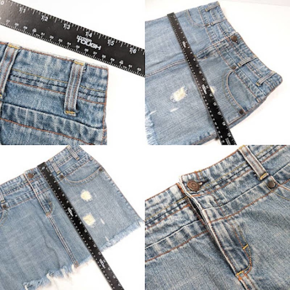 Y2K Low Rise Micro Mini Skirt Denim Jean Raw Hem Size 6
